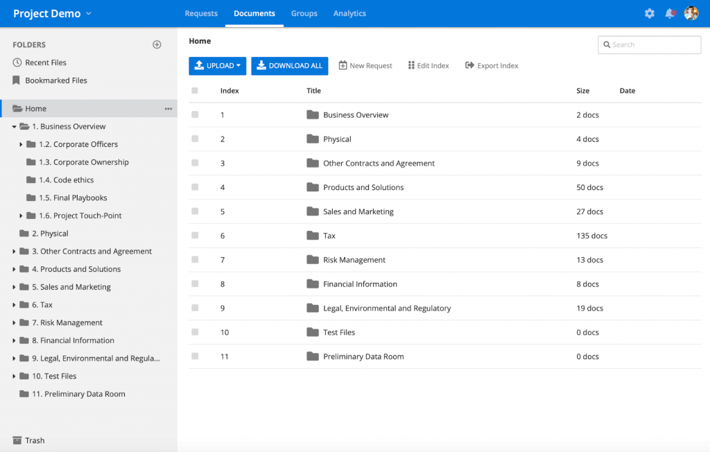 document organization within a data room